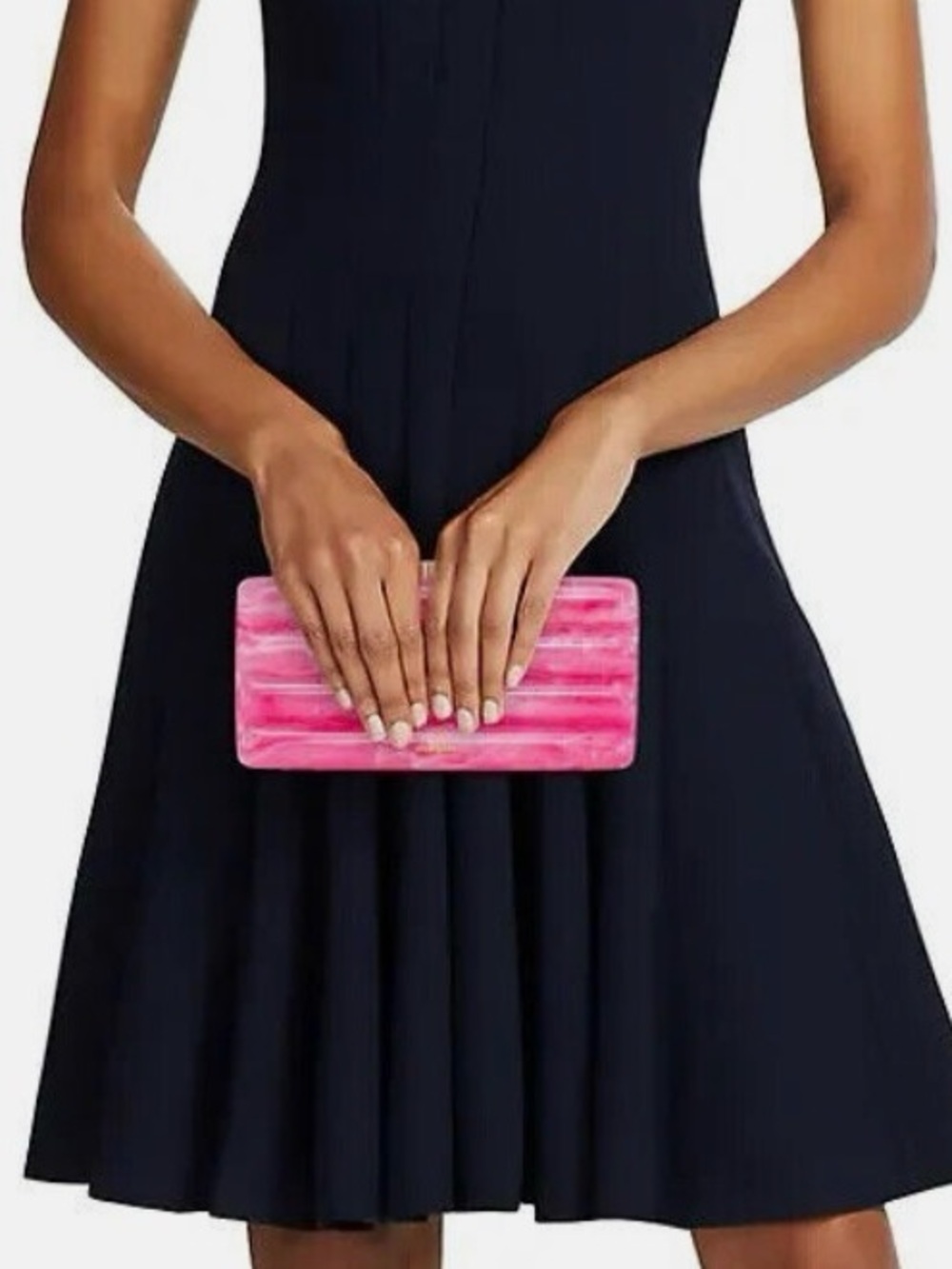 Cult Gaia Pink Marbled Acrylic Rectangular Clutch with Gold Accent - Picture 4 of 5